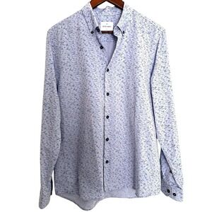 Peter Werth London mens medium cotton button down blue‎ print casual dress shirt